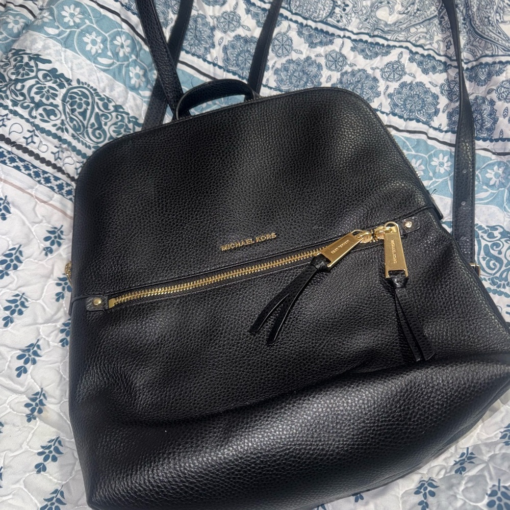 Michael Kors Black Backpack with Gold Accents